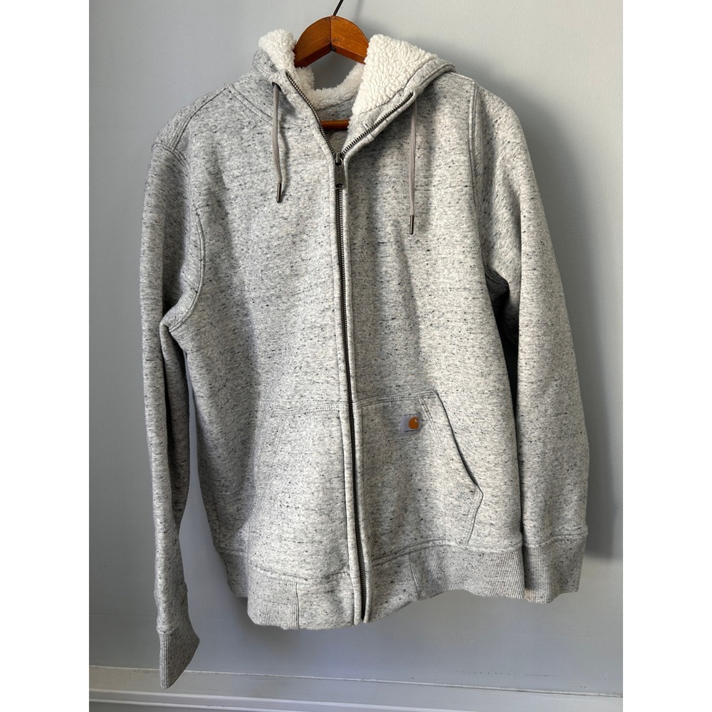 Carhartt Relaxed Fit Sherpa Lined Full Zip Hoodie Grey Marl 102787 Women M 8/10